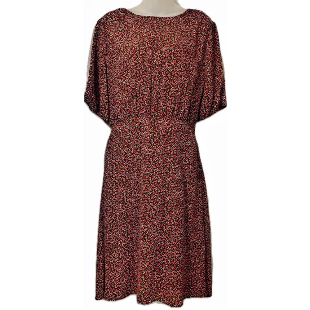 Uniqlo Women's Georgette Printed Half Sleeve Flared Sheer Dress & Black Slip M - Picture 3 of 10